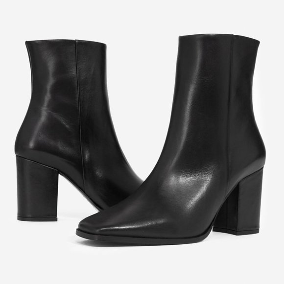 The Kooples BLACK SQUARE HEEL LEATHER BOOTS